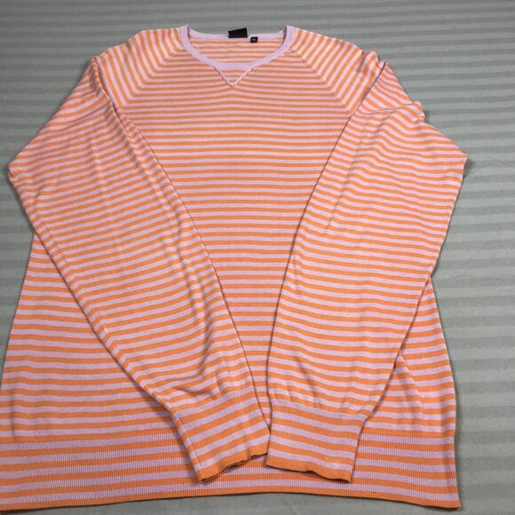 Paul Smith Other - Paul Smith Sweater Mens Extra Large Orange Pink Striped V Neck 100% Cotton